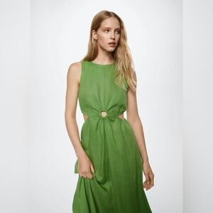 Mango Linen Green Dress